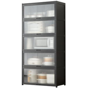 Meuble de rangement de cuisine multi-niveaux sur pied avec portes vitrées pour four à micro-ondes et appareils électroménagers - Product Image 5