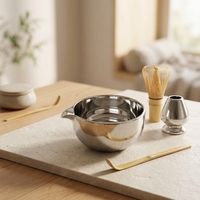 Ensemble de bols à matcha en céramique couleur argent avec fouet en bambou, Chawan japonais pour la cérémonie du thé matcha