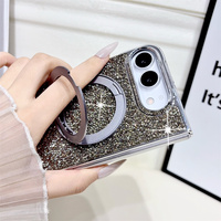 Étui de téléphone de luxe à cadre plaqué brillant et scintillant pour iPhone Duo avec support rotatif à 360° et protection intégrale
