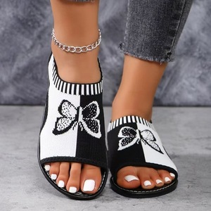 Sandales plates à plateforme antidérapantes pour l'extérieur, grande maille tricotée brodée, style bouche de poisson, nouvelles chaussures pour femmes - Product Image 4