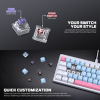 FANTECH Keyboard Gaming MK611, Keyboard mekanikal yang dapat diprogram, PC Laptop 63 tombol, tata letak 60% dan Keyboard berkabel