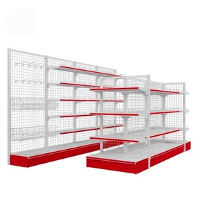 Custom-made Lightweight Metal Mesh Wire <b>Shelves</b> in White Red Combination Are Used for Retailing Goods in Convenience Stores. - Product Image 1