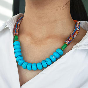 新着天然樹脂真鍮ディスクカラフルなビーズネックレス女性カスタムロングチョーカーブライダルネックレス - Product Image 1