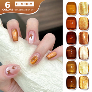 Set de Esmalte de Uñas en Gel UV Ojo de Gato Magnético Miss Gooey 8ml, 6 Colores Ámbar <span class=keywords><strong>Dorado</strong></span> Brillante, Marca Propia OEM - Product Image 1