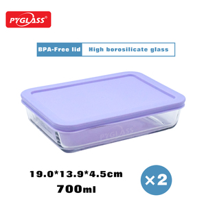Pyglass 2 Ensemble de récipients de conservation alimentaire en verre borosilicate de haute qualité avec couvercle en PE, couvercle de couleur personnalisée, boîte à lunch classique - Product Image 4