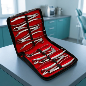 Ensemble de 10 forceps dentaires réutilisables en acier inoxydable de qualité allemande, Power Grip, certifié CE, FD-5052 ROUGE - Product Image 1