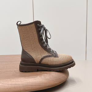 <strong>Women</strong> <strong>Italian</strong> Style Original Woven <strong>Leather</strong> Platform <strong>Ankle</strong> <strong>Boots</strong> Lace up Thick Sole Retro <strong>Boots</strong> - Product Image 3