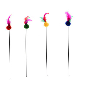 Cat Teaser Stick 55cm Long Plastic With Colorful Feather And <b>String</b> <b>Ball</b> For Pet Interactive Play - Product Image 5