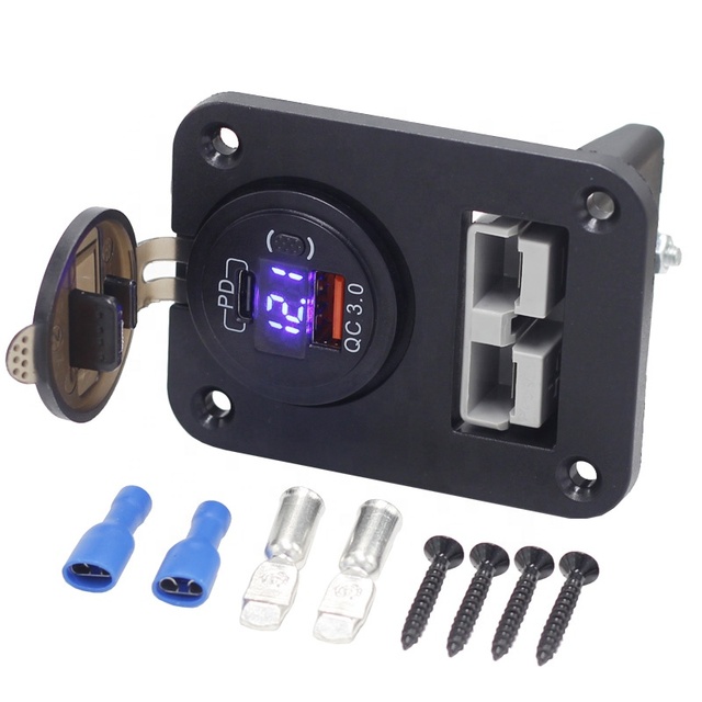 Plug Flush Mount Panel Bracket 50Amp 600V 2 Pin Fast Charge Type-C+USB
