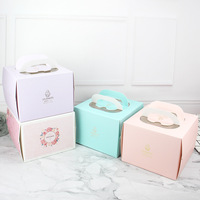 Postres portátiles Caja de embalaje para hornear Caja de pastel de cumpleaños Cajas de pastel de dibujos animados modernas personalizadas con asa