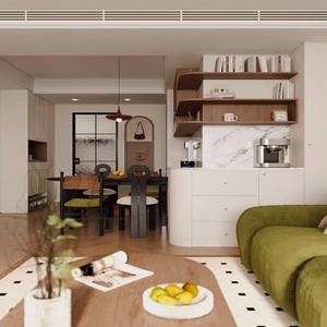 Aparador de Comedor de Alta Gama con Materiales Mixtos - Nogal, Crema y Mármol, Iluminación LED + Estación de Bebidas para Hogares de Lujo - Product Image 3