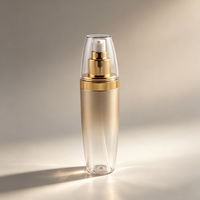 Flacon de lotion cosmétique en PET cylindrique de luxe 30g/100ml/150ml avec pompe pulvérisatrice, col en aluminium doré, estampage UV/or, logo personnalisé