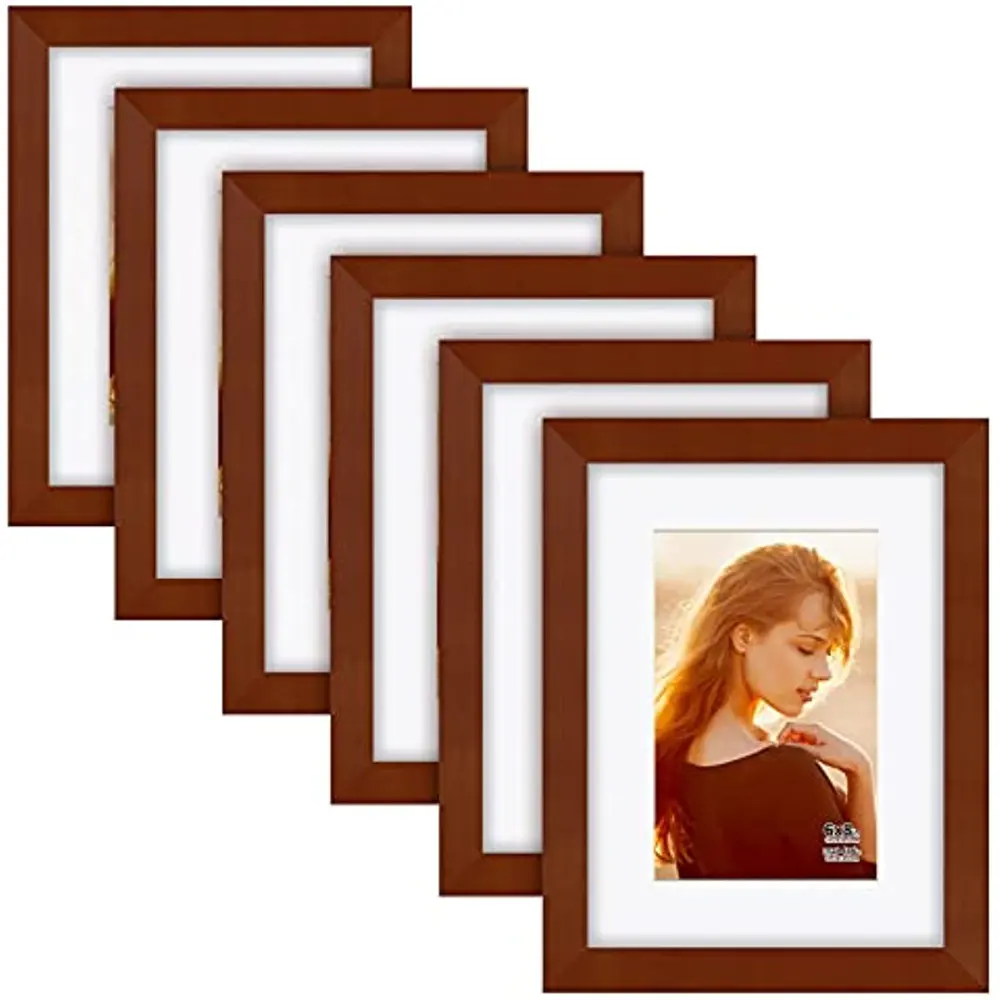 And HD Glass 6x8 Inch Picture Frames Display Photos Wood Stainless Steel Made of Solid 4x6 with Mat or 6x8 without Mat 6PK Brown