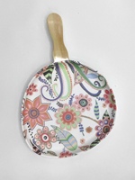 Assiette à dîner en mélamine colorée personnalisable avec poignée en bois écologique, gravure de motifs végétaux, pour les fêtes et les restaurants