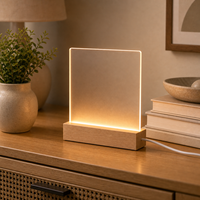 Lampe de nuit LED intelligente avec base en bois rectangulaire, lumière blanc chaud à intensité variable, compatible avec plaque acrylique, lampe de bureau moderne, décoration de chambre à coucher, décoration de chevet, décoration de la maison