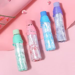 Ba lần trong suốt rõ ràng hoa anh đào ô dễ thương trong suốt ô <span class=keywords><strong>Sakura</strong></span> gấp mưa ô cho cô gái và phụ nữ - Product Image 2