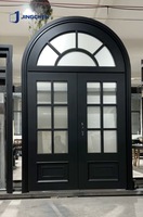 Puerta Corredera de Entrada de Vidrio con Marco de Aluminio Arqueado Moderno Personalizado, Aislamiento Térmico y Acústico, Diseño de Rejilla para Apartamentos Exteriores