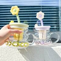 Summer Girls Ins Cute Glass Water Cup Résistant aux hautes températures avec paille de grande capacité pour le bureau