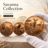 Pièce de monnaie en cuivre pur 999 de 5 oz, colorée, en relief, thème Savane africaine, faune premium, antique, thème Feng Shui, édition impression UV