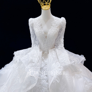 JFH157 Vestidos de Novia Glamurosos con Cuello en V, Estampado Floral, Estilo Imperio, con Cola - Product Image 5