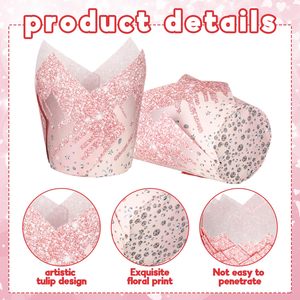 200 Pezzi <span class=keywords><strong>Pirottini</strong></span> per Cupcake a Forma di Tulipano Rosa, Involucri per Cupcake Oro Rosa, Decorazioni per Feste di Compleanno, <span class=keywords><strong>Pirottini</strong></span> di Carta per Dolci - Product Image 2