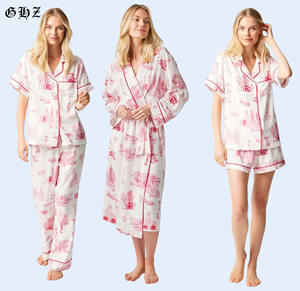 Fabricante de Pijamas Impressão Completa Conjunto de Pijamas de Algodão Luxuoso para Mulheres em Viscose de Bambu 2 Peças Roupas Femininas - Product Image 1