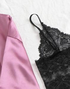 Conjunto de Pijama Sexy de Seda y Satén de Algodón de 4 Piezas con Bata, Encaje, Pantalones Cortos y Pantalones Largos para Descansar, Regalo - Product Image 3