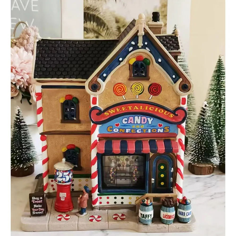 맞춤형 크리스마스 Polyresin 수제 계절 휴일 Led 하우스 홈 빌리지 컬렉션