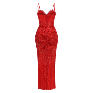<span class=keywords><strong>Abito</strong></span> Lungo da Donna con Paillettes Rosse e Spalline Sottili, con <span class=keywords><strong>Spacco</strong></span> Alto, per Cerimonie Formali, Feste, Cocktail, Matrimoni e Eventi di Gala - Product Image 6