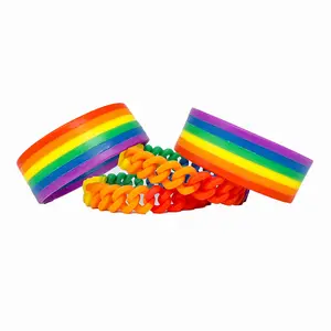 Wholesale Elastic Colorful LGBT Lesbian Custom Rainbow Silicone Wristband Twist Bracelet