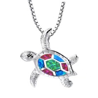 Collier tendance en alliage plaqué argent avec pendentif chaîne à maillons, motif tortue de mer opale, ajustable, bijoux de plage hawaïens pour femme