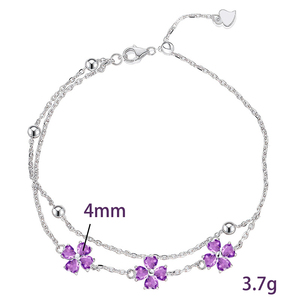 Bracelets à double chaîne en pierre naturelle 925, 4 mm, trèfle à quatre feuilles, en argent sterling 925, bijoux en forme de cœur, pour cadeau d'anniversaire - Product Image 6