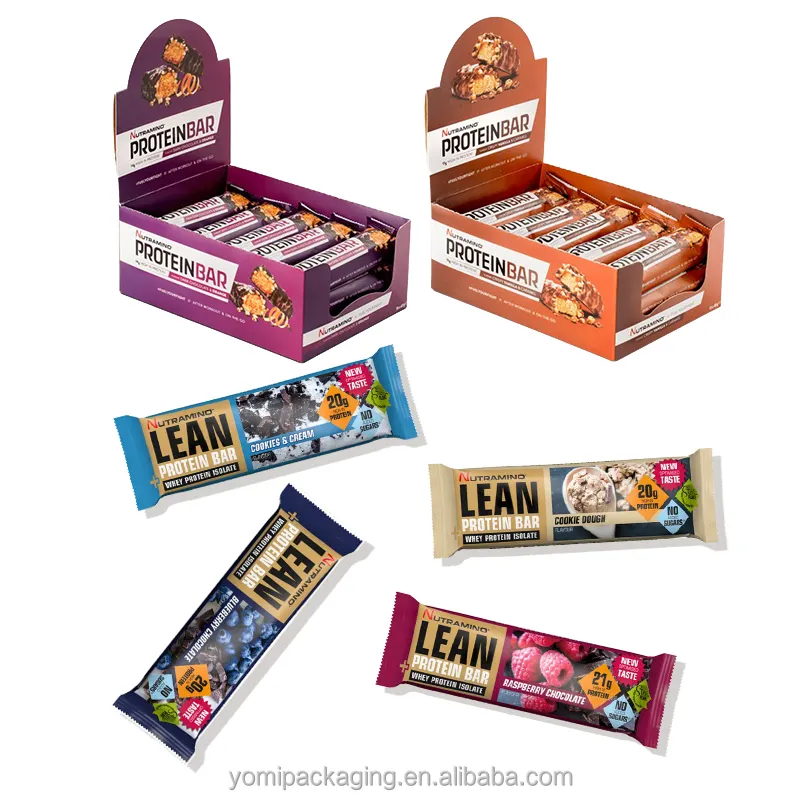 Cajas de exhibición de mostrador de cartón impresas personalizadas para barra de energía Caja de barra de chocolate Superficie mate