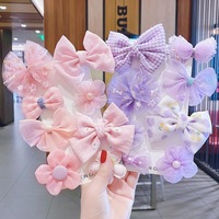 8pcs Set Jepit Rambut Kartun Lucu Berbentuk Bunga dari Kain & Plastik untuk Anak Perempuan & Anak-anak, Hiasan Rambut Bayi yang Manis