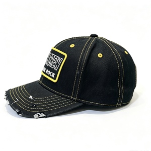 Custom Vintage Distressed Baseball <b>Cap</b>, Black Washed Denim Trucker Hat with Embroidery, Adjustable Snapback Hat for Men <b>Women</b> - Product Image 3