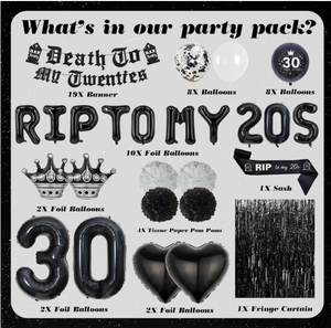 Decorazioni per Festa di Compleanno 30 Anni a Tema Morte ai 20 Anni: Striscioni, Pompon, Palloncini in Foil R.I.P. ai 20 Anni, Palloncini Stampati, Fascia e Tenda Decorativa - Product Image 6