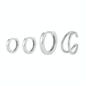 ROXI Lot de 4 boucles d'oreilles créoles simples en argent sterling S925 pour femme - Product Image 3