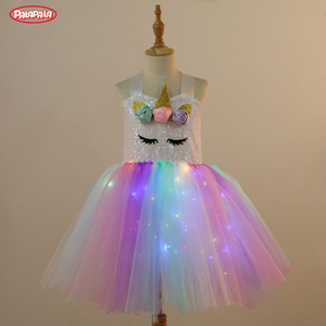 Factory Price Wedding Sweet Birthday Girl Rainbow Tutu Princess <strong>Unicorn</strong> Headband Led Light <strong>up</strong> Girls <strong>Dresses</strong> Party <strong>Dress</strong> - Product Image 6