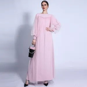 Đầm Dài Quần Áo Hồi Giáo Đầm Thời Trang Khiêm Tốn Tay Đèn Lồng Chấm Bi Đầm Hồi Giáo Cho Nữ