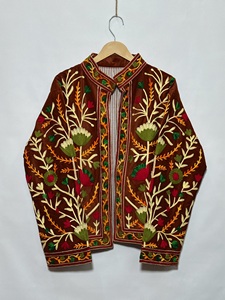 Women's Hand Embroidered Floral <b>Velvet</b> <b>Jacket</b> Full Sleeve Mandarin Collar Autumn Style Woven Polyester Elegant Design - Product Image 1