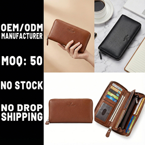 <span class=keywords><strong>Portafoglio</strong></span> da <span class=keywords><strong>Donna</strong></span> in Pelle Bovina a Grana Piena <span class=keywords><strong>con</strong></span> Chiusura a Zip, Scomparti per Carte, Protezione RFID, Scomparto per Banconote e Tasca per Monete, Produzione OEM - Product Image 2