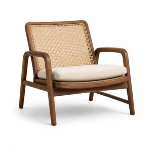 Mid Century Modern Ash <b>Wood</b> Accent Chair with Natural Rattan Cane <b>Armchair</b> for Living Room Lounge Seating - Product Image 1