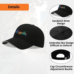 Casquette de baseball structurée noire avec broderie colorée de <span class=keywords><strong>notes</strong></span> de musique, respirante, réglable, avec bandeau anti-transpiration à séchage rapide - Product Image 3