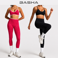 Ensemble de yoga 4 pièces sans couture pour femme, imprimé léopard, soutien-gorge de sport, crop top, short et leggings taille haute, séchage rapide, vêtements de sport