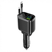 Chargeur de voiture certifié CE 66W 5V/3A PD 5 en 1 QC3.0 Super rapide 9V/2A Entrée Câble rétractable pour Android