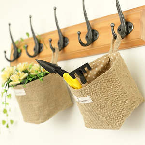 Mini cesta Zakka, cesta a rayas con puntos de yute, bolsa colgante de almacenamiento, forro de algodón, decoración del hogar - Product Image 5