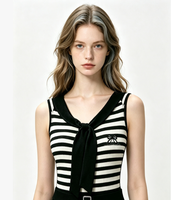Robe en tricot rayée à col marin pour femme, robe mini sans manches de style preppy