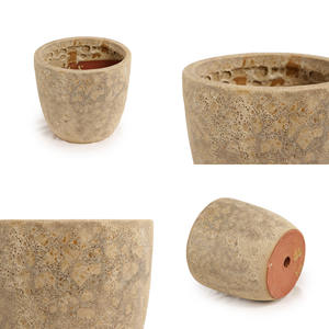 Ceramic Glazed Flower Pot Planter <b>Set</b> Travertine-Like Honeycomb Texture Eco-Friendly Beige Design for Indoor/Outdoor Garden Home - Product Image 6