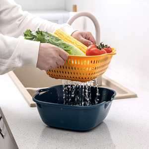 Double Layer Kitchen Drain <b>Basket</b> Plastic Vegetable Washing Colander Large Size For Fruit And Veggie <b>Storage</b> - Product Image 2