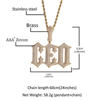 Pendentif personnalisé grand initiales, plaqué or, serti de pierres, breloque de collier lettre initiale personnalisée, plaque nominative Hip Hop, pendentif 3D